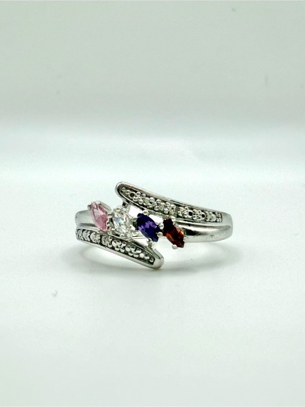 925 Sterling Silver Multicolor Marquise Ring Size 8 C015